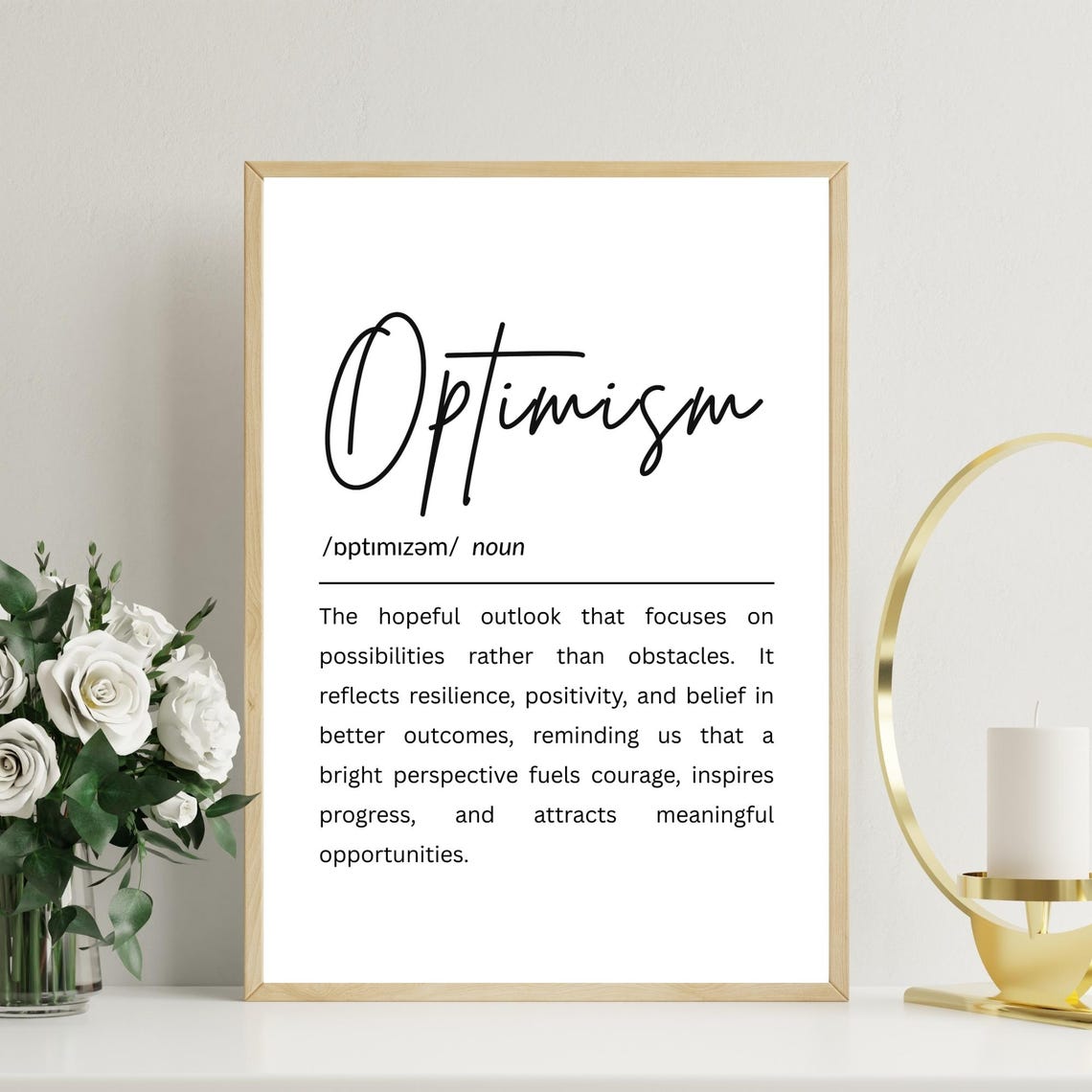 Optimism Definition Minimalist Typography Noun Dictionary Wall Art