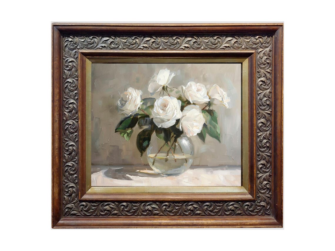 White Roses Vintage Flower Art Print, Cottage Core - Image 2