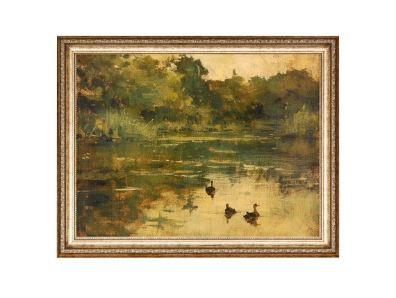 Duck Lake Farm Landscape Print Vintage Duck Wall Art Large Decor Rustic Farmhouse Decor