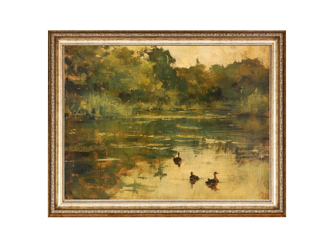 Duck Lake Farm Landscape Print Vintage Duck Wall Art Large Decor Rustic Farmhouse Decor