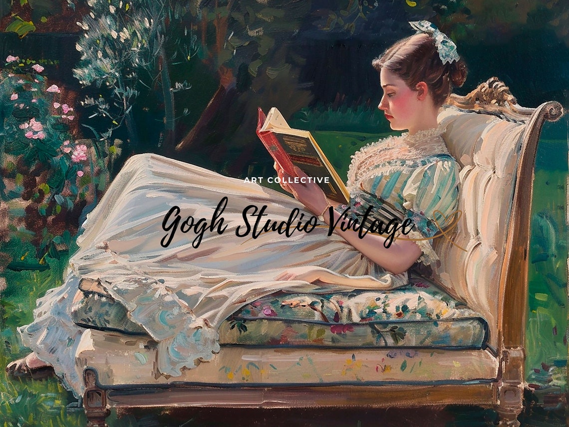 Portrait Painting Woman Reading Book Print Woman Portrait Vintage Oil Painting Wall Art Print - Image 3