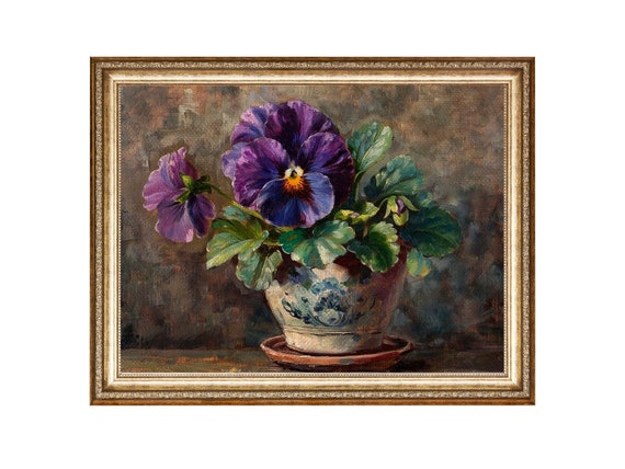 Pansy Flower Pot Vintage Floral Wall Art Print