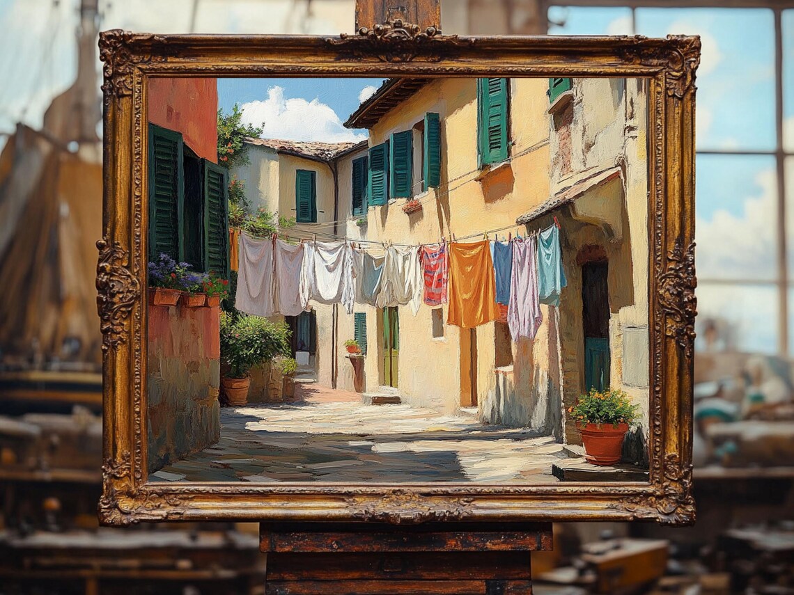 Rustic Italian Village Old Town Art Oil Painting Cottage Core Art Best Gifts Vintage Painting Wall Art Prints - Image 2