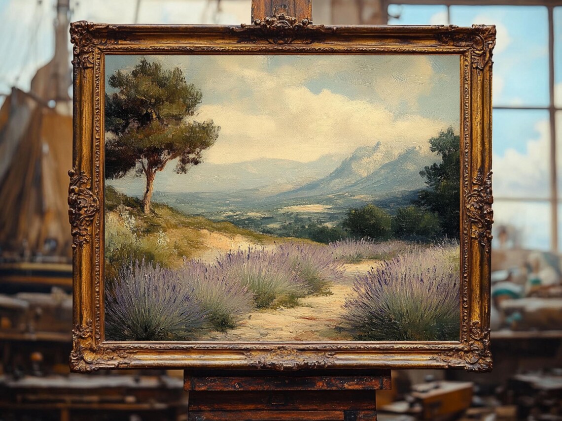 Lavender Field Provence Vintage Landscape Art Print - Image 2