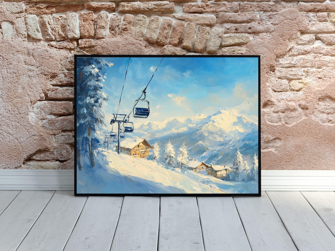 Ski Lift Vintage Winter Art Print, Cottage Core - Image 2