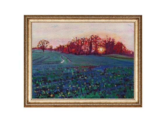 English Countryside Sunset Wall Art Sun Greets The Earth By Helen White Rustic Field Print Vintage Wall Art