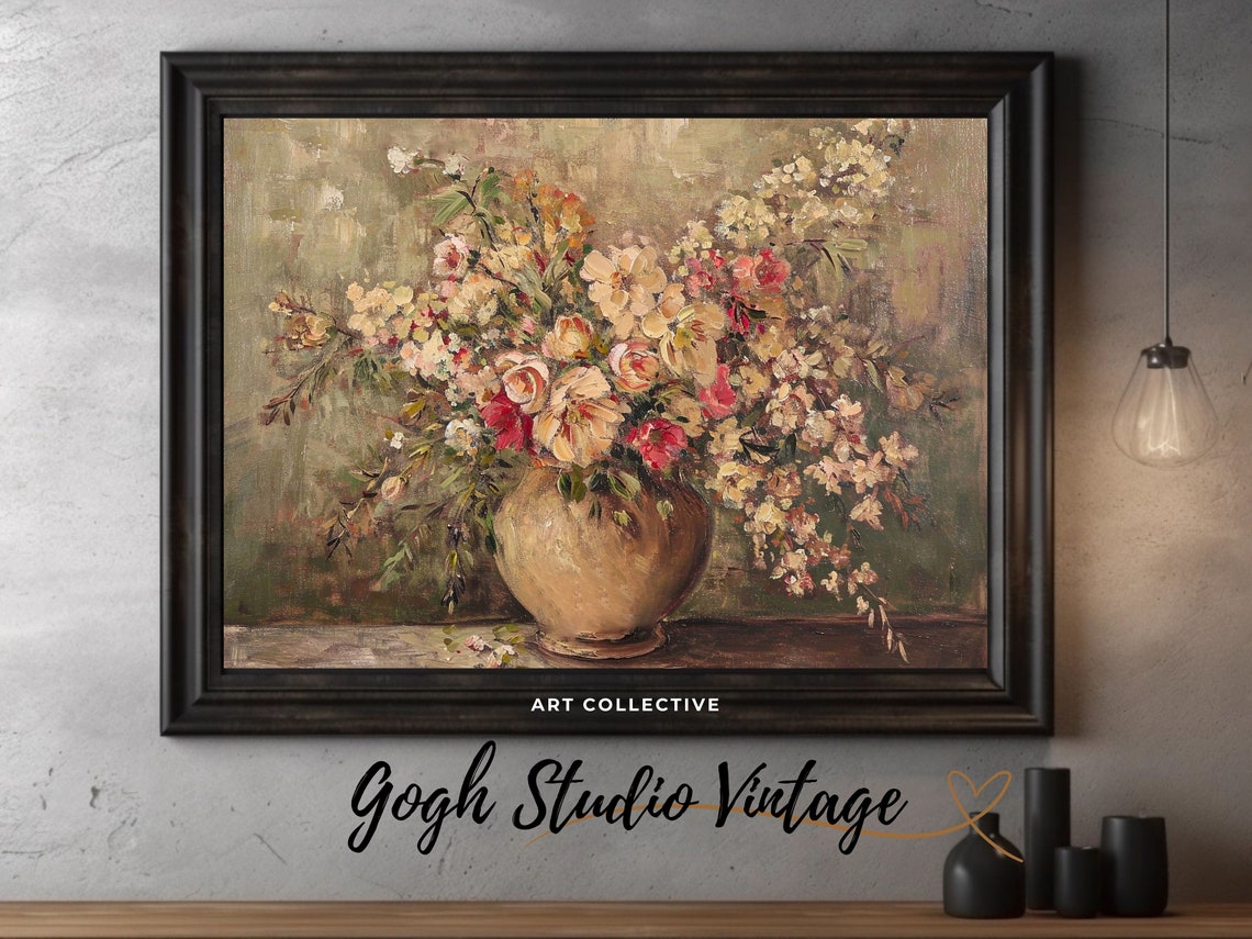 Vintage Floral Still Life in Vase, Kitchen Art Print - Image 2