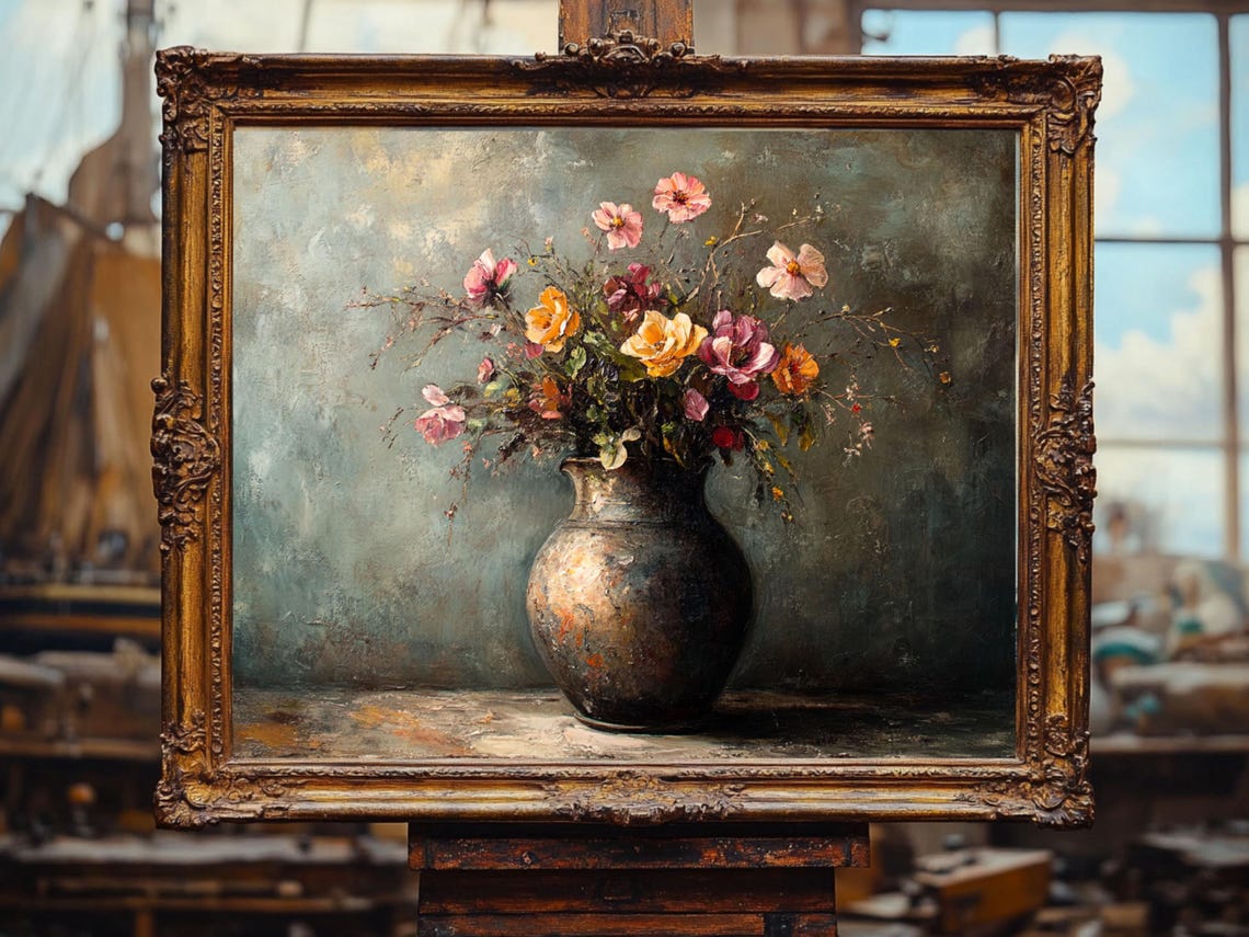 Floral Still Life Flower Vase, Vintage Cottagecore Art Print - Image 3