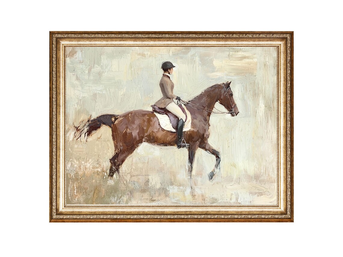 Equestrian Painting, Vintage Cowboy Decor