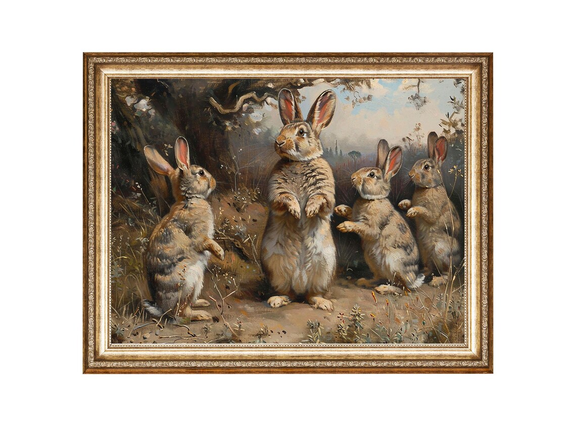 Bunny Oil Painting Rabbit Vintage Poster