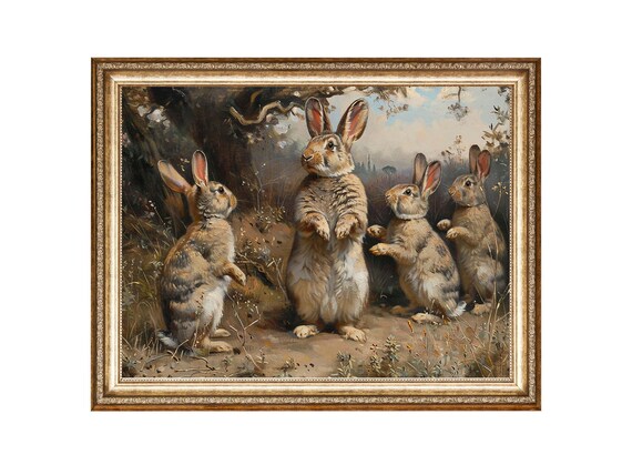 Bunny Oil Painting Rabbit Vintage Poster