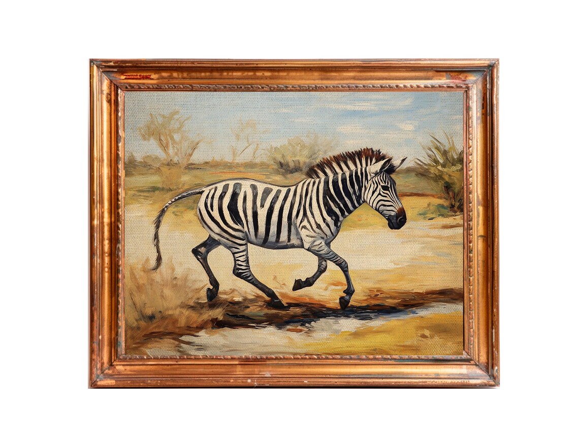 Zebra Trotting through Savanna Water Vintage Wildlife Poster - Image 3