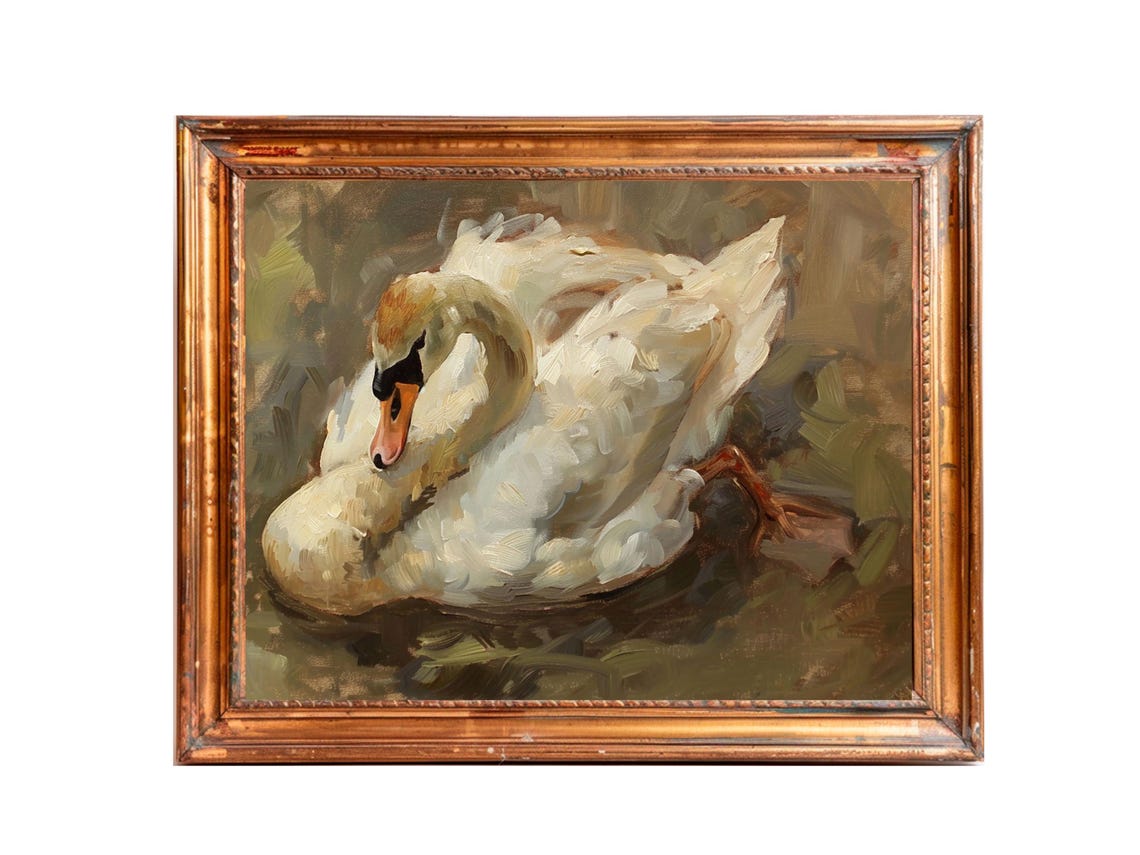 Vintage Swan Print, Moody Bird Artwork - Image 3