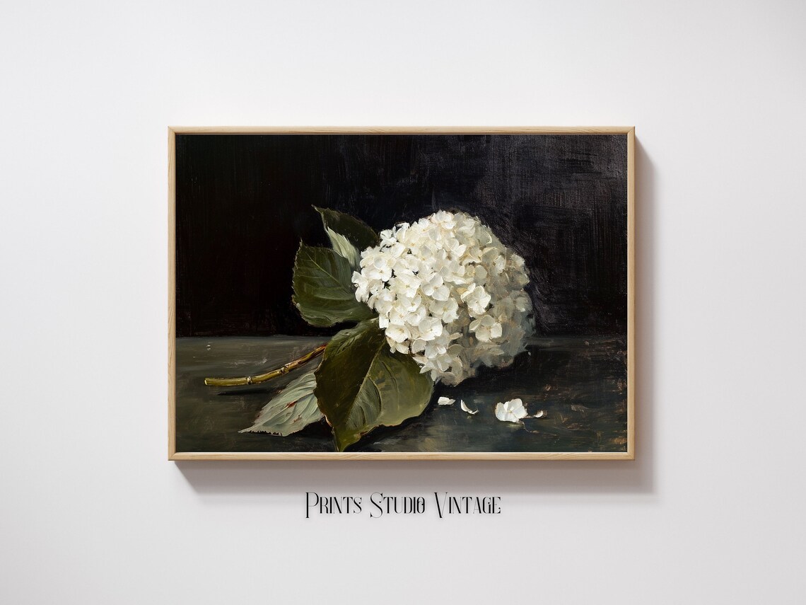 White Hydrangea Flower, Vintage Floral Art Print - Image 3