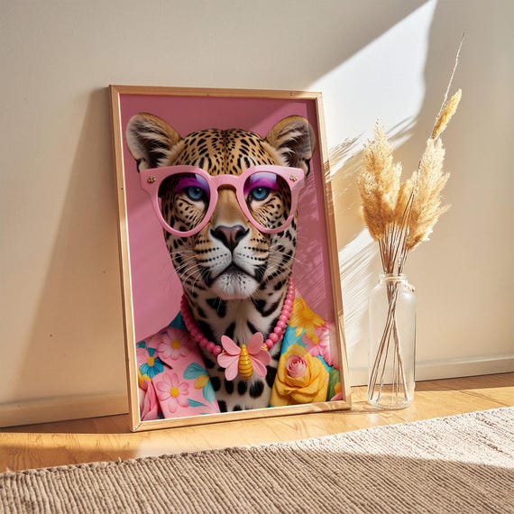 Leopard Wall Art, Colorful Maximalist Animal Print