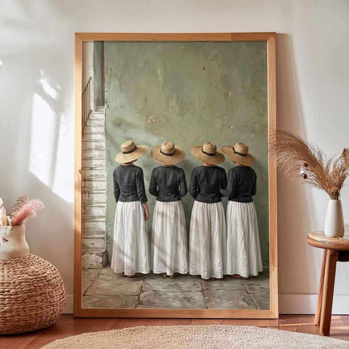 Four Women In Straw Hats Faceless Sisterhood Portrait Art Poster