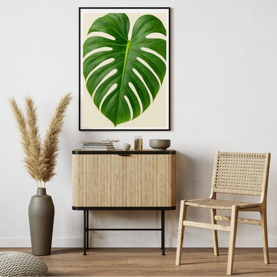 Botanical Kitchen Wall Art Monstera Leaf Care Chart Tropical Greenery Indoor Plant Decor