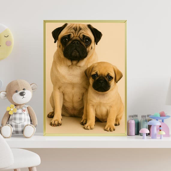 Pug Puppy Portrait Cute Dog Wall Art Pet Poster Kids Room Nursery Animal Decorpug Photography