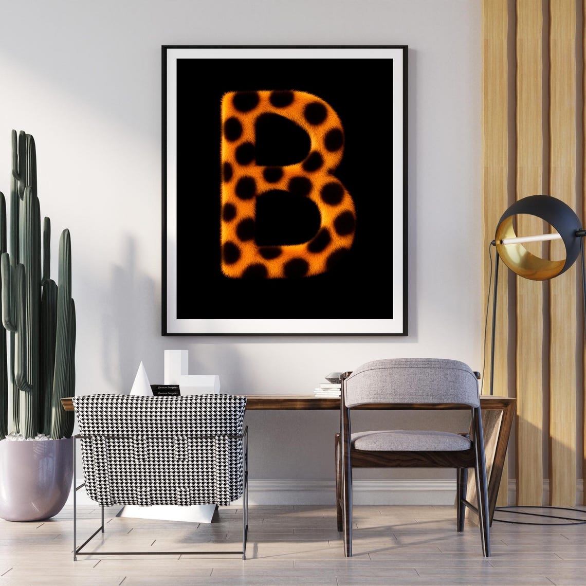 Leopard Spotted Letter B Monogram Bold Black Gold Statement Poster