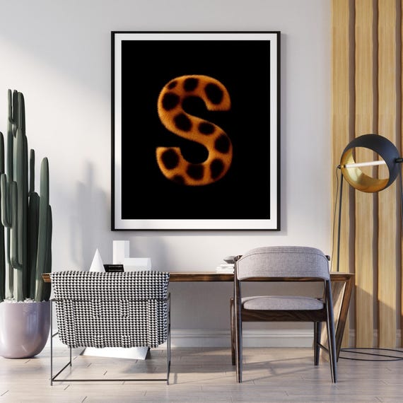 S Leopard Wall Art Animal Print Decor Wild Glam Poster Safari Boho Jungle Monogram