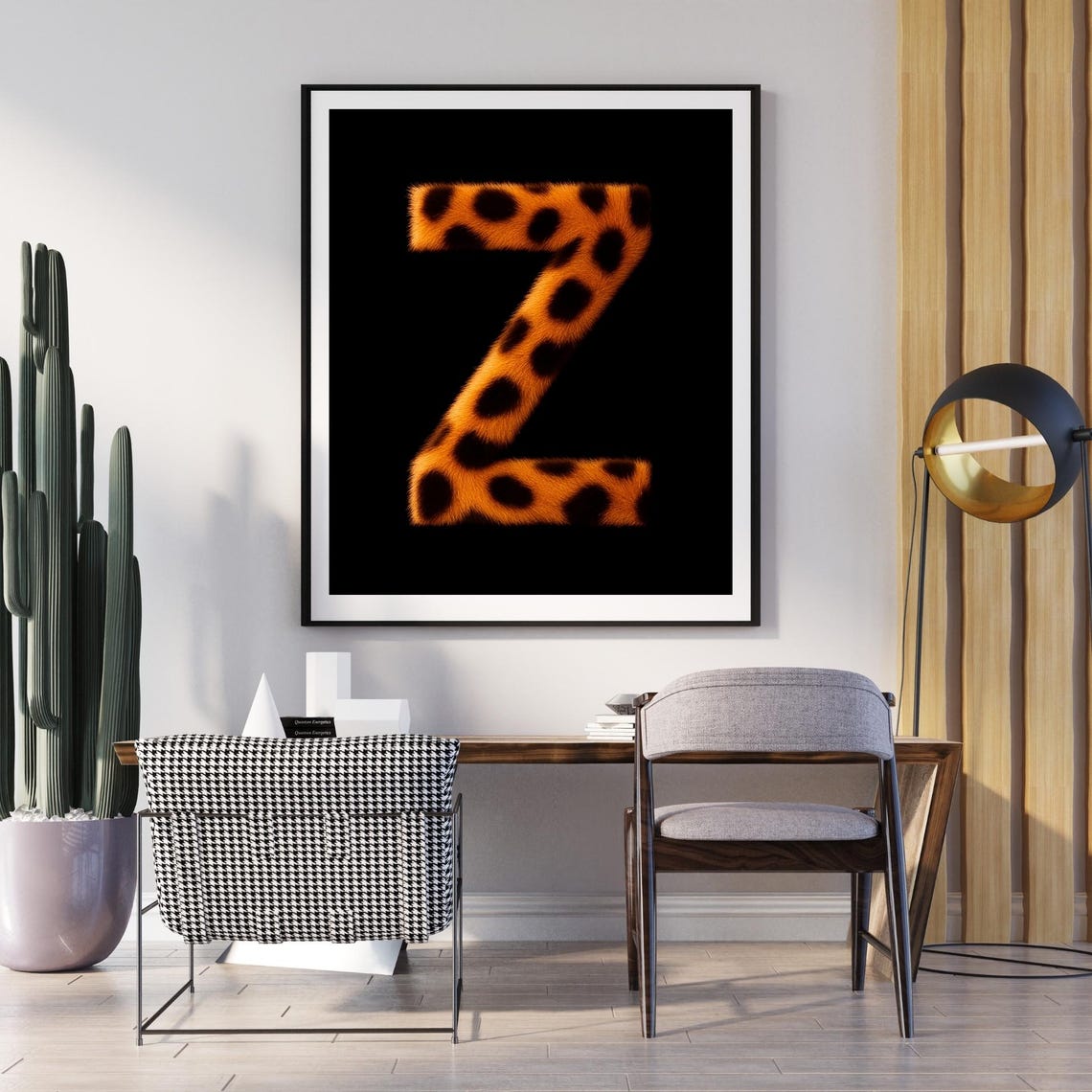 Bold Letter Z Leopard Spotted Fur Texture Alphabet Monogram Wall Art