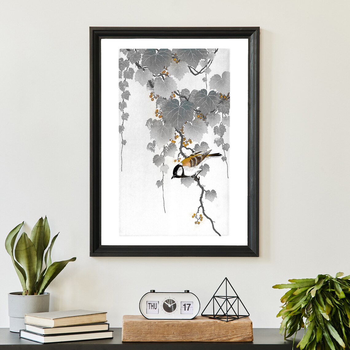 Ohara Koson Great Tit On Vine With Berries Vintage Bird Woodblock Poster - Image 2
