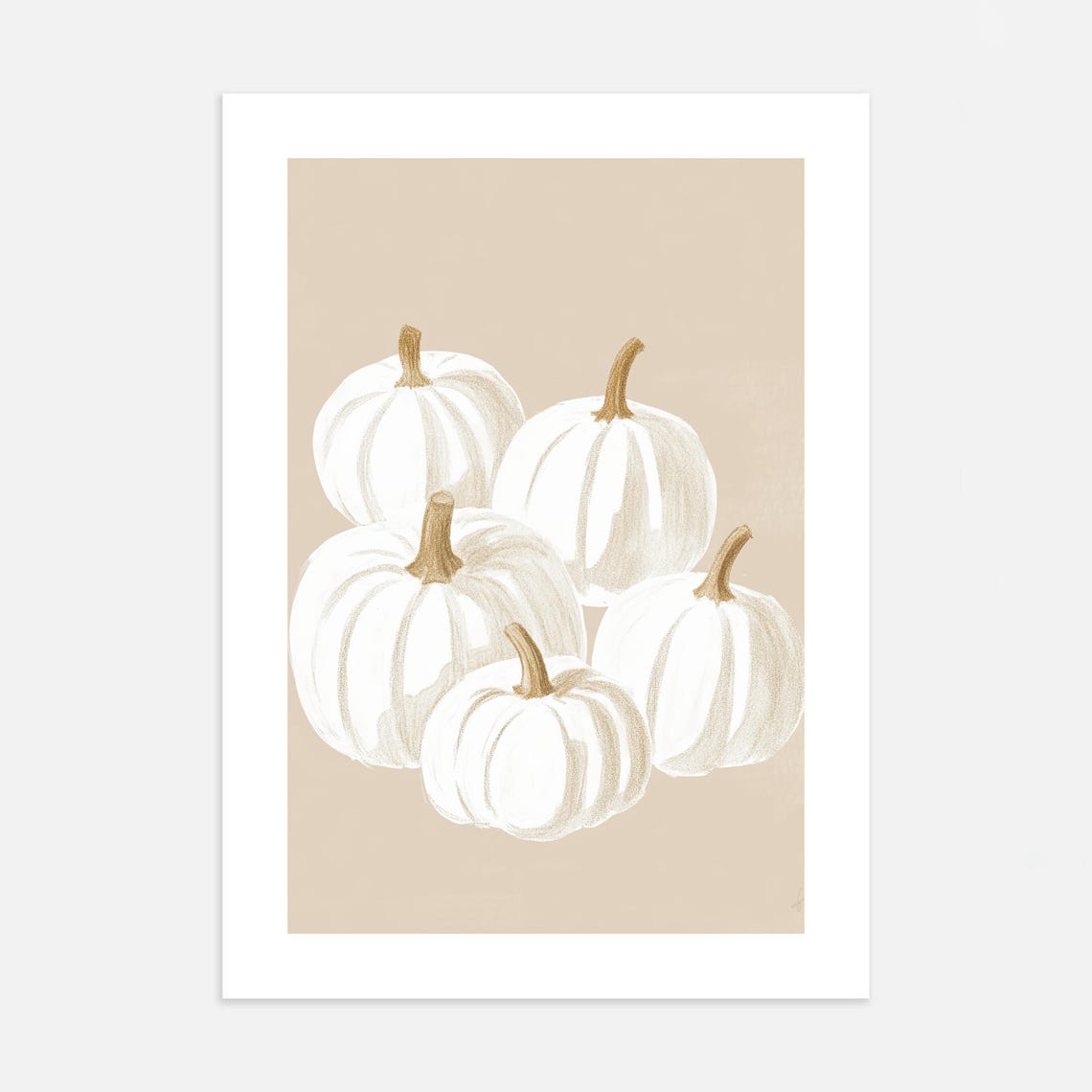 White Pumpkins Neutral Minimalist Beige Fall Painting Poster - Image 3