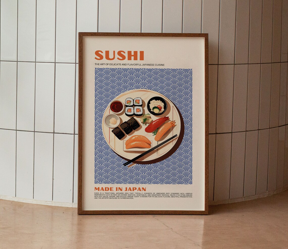 Sushi Poster Food Print, Modern Japanese Kitchen Decor - Image 2