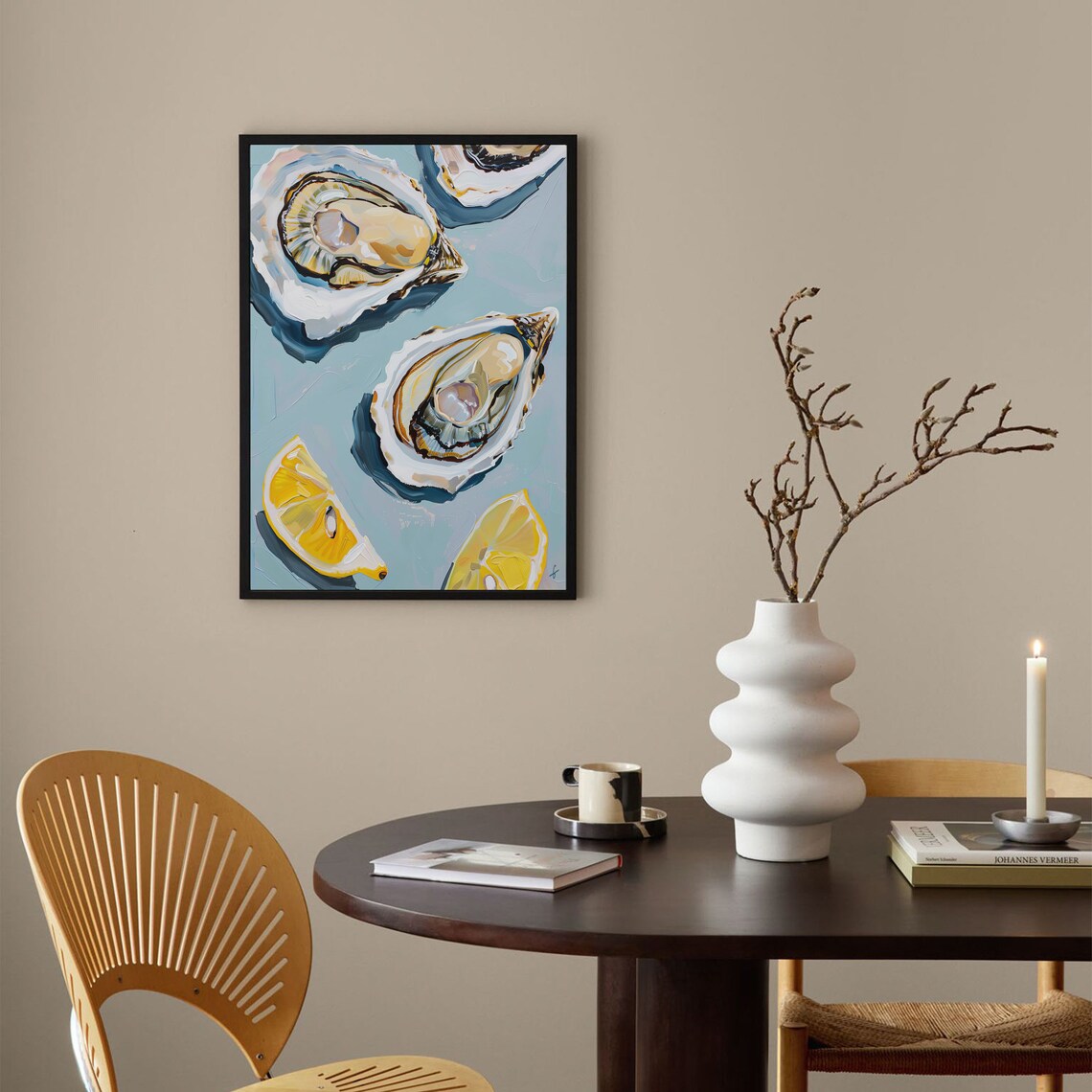 Oysters On Ice With Lemon Wedges Coastal Seafood Painting Poster - Image 4