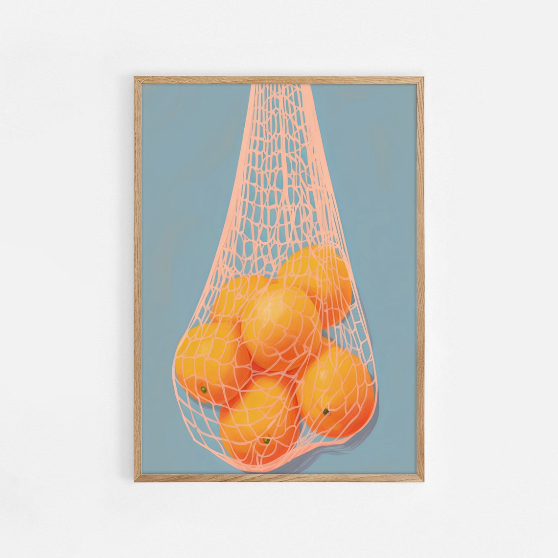 Fresh Oranges In Pink Mesh Market Bag Retro Fruit Pop Art Poster