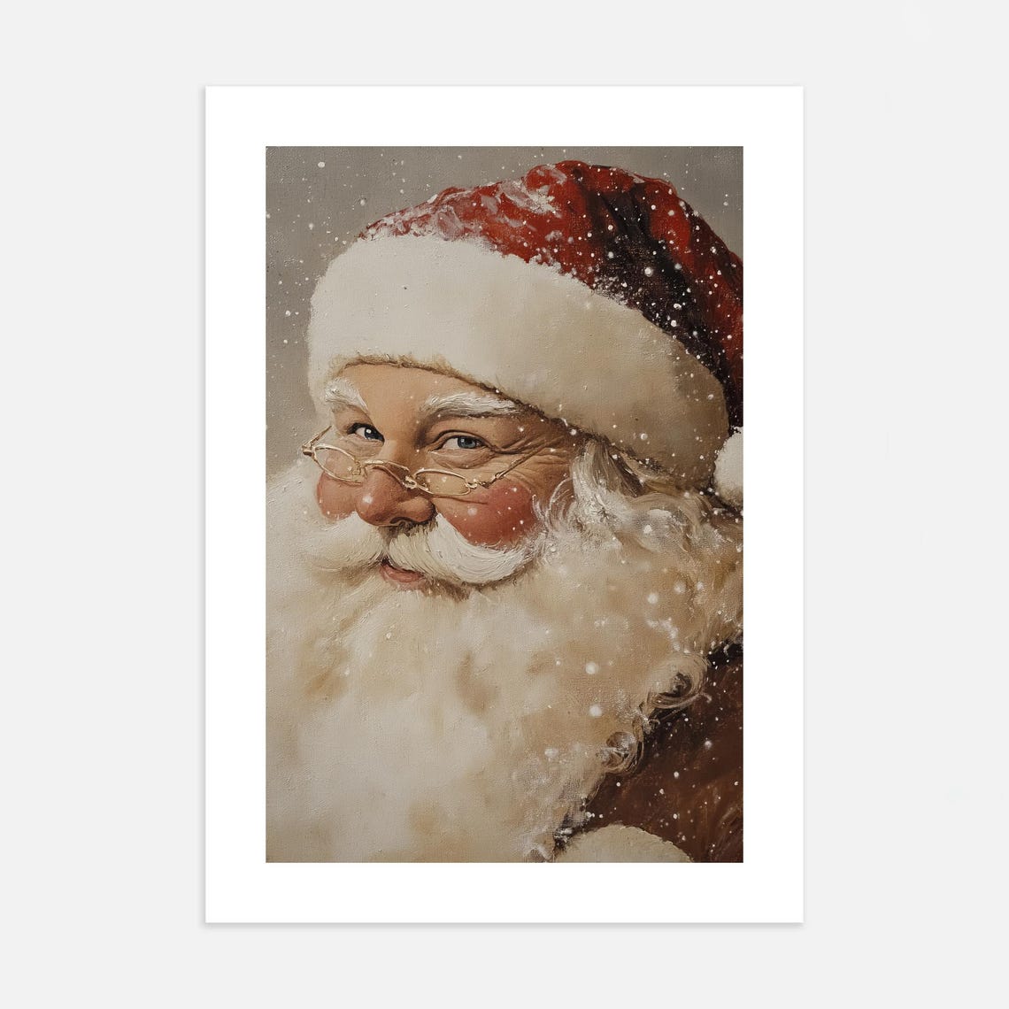Vintage Santa Claus Portrait Snowy Winter Christmas Art Poster - Image 2