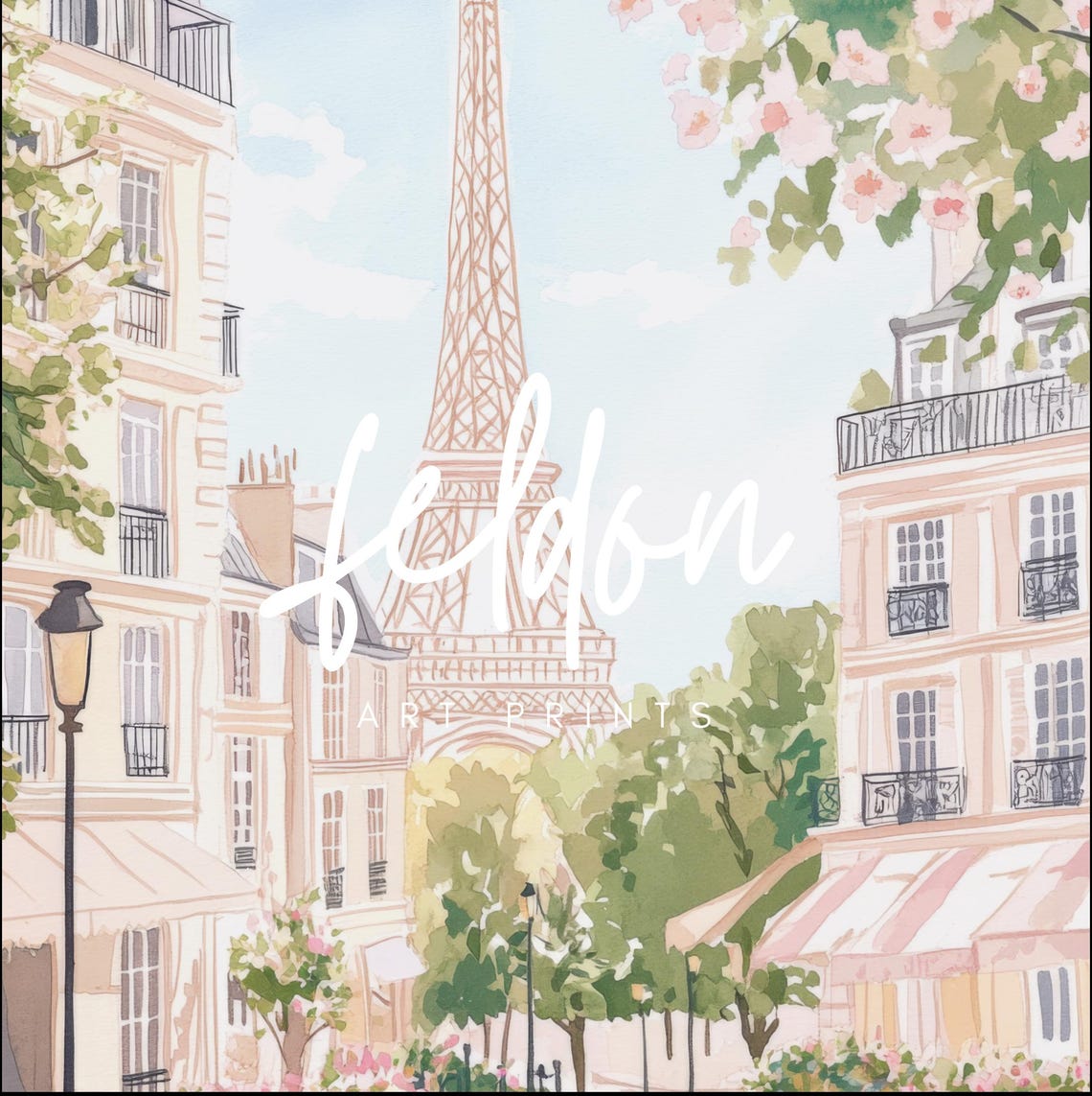 Paris Eiffel Tower Spring Street Pastel Watercolor City Poster - Image 2