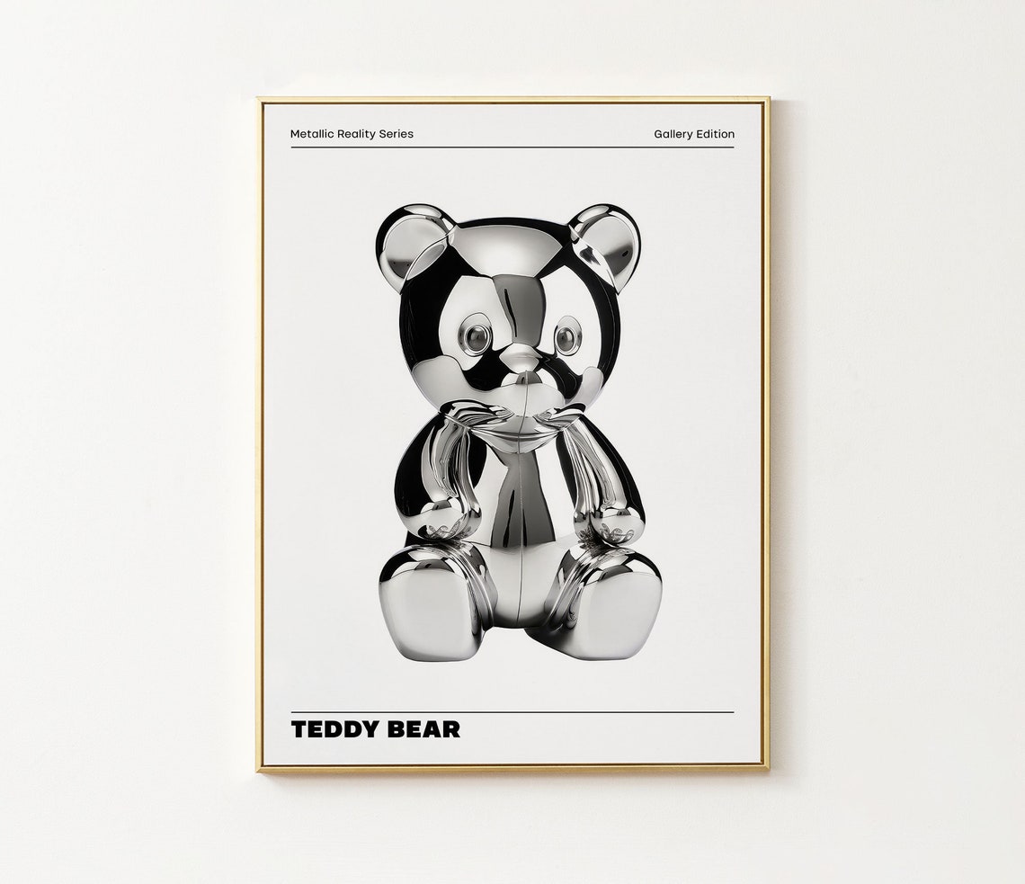 Chrome Metallic Teddy Bear Sculpture Pop Art Gallery Wall Poster