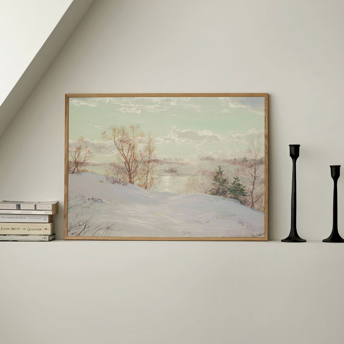 Snowy Winter Landscape Print Vintage Christmas Nordic Farmhouse Art Vintage Farmhouse Decor Winter Oil Painting Snowy Landscape Print - Image 3