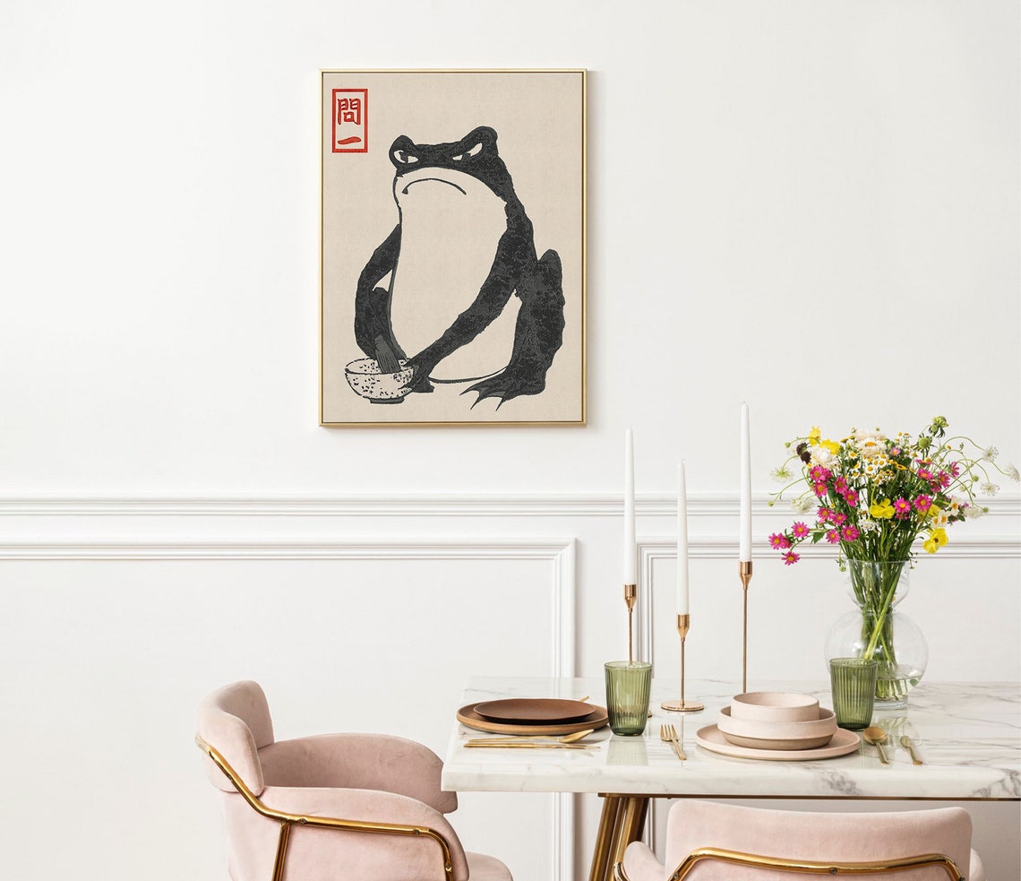 Matsumoto Hoji Grumpy Frog with Bowl Japanese Woodblock Poster - Image 4