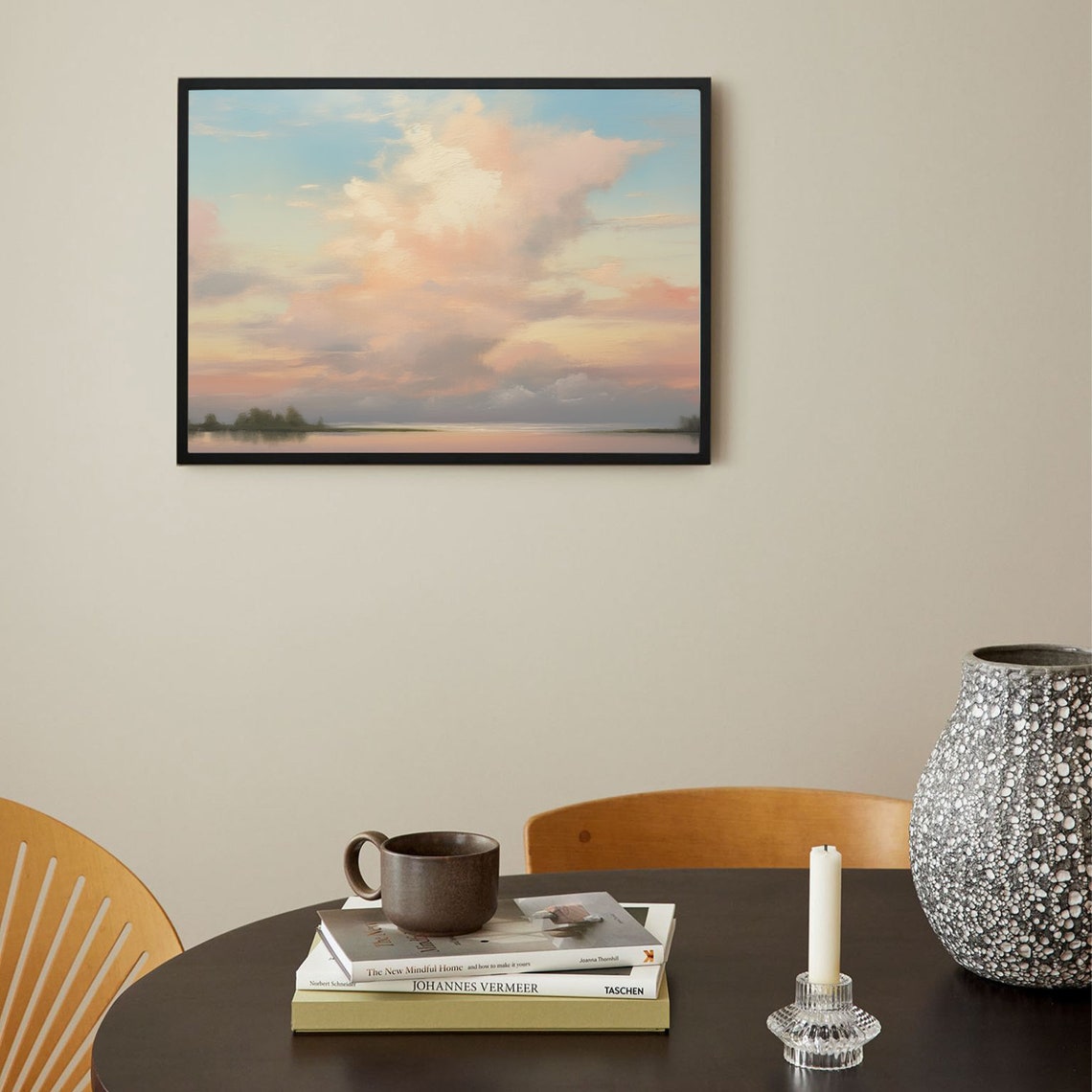 Pastel Cloud Sky Serene Horizon Vintage Landscape Painting Poster - Image 4