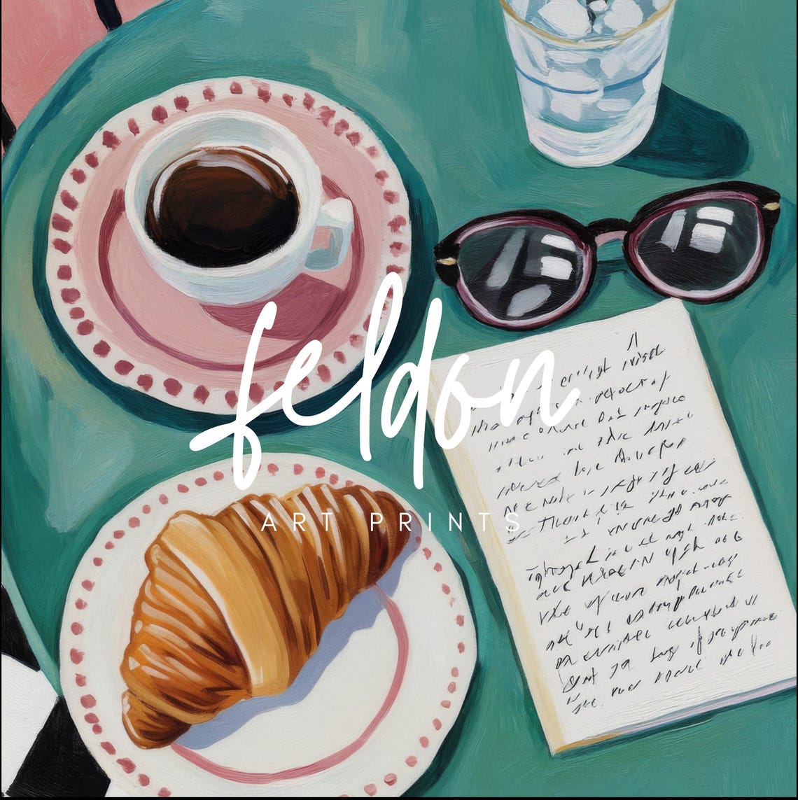 Parisian Cafe Table Coffee Croissant Sunglasses Painting Poster - Image 2