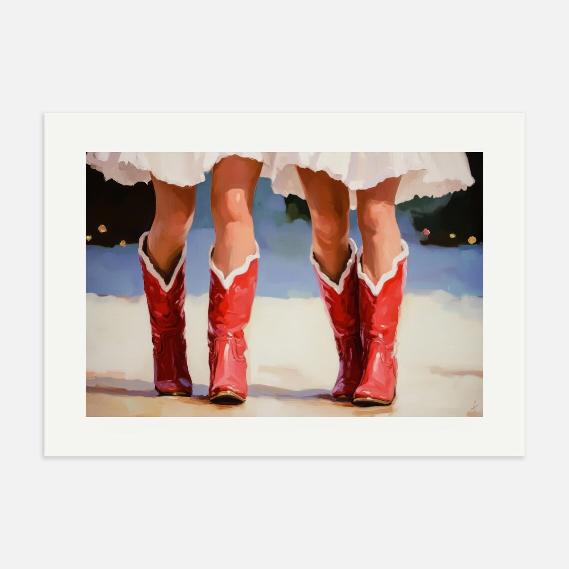 Sunny Red Cowgirl Boots Beach White Skirt Western Painting Poster - Image 2