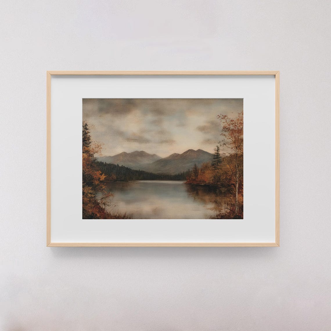 Moody Rustic Autumn Fall Lake Vintage Landscape Painting Poster - Image 3