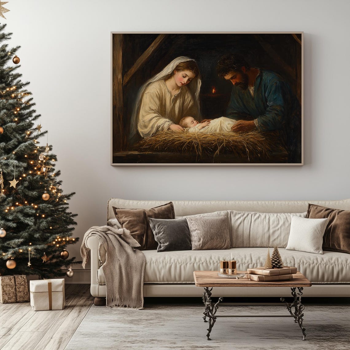 Mary Joseph and Baby Jesus Manger Classical Nativity Art Poster - Image 4