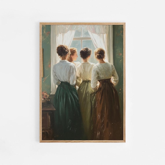 Four Sisters at the Window Vintage Oil Painting Feminine Classic Wall Art