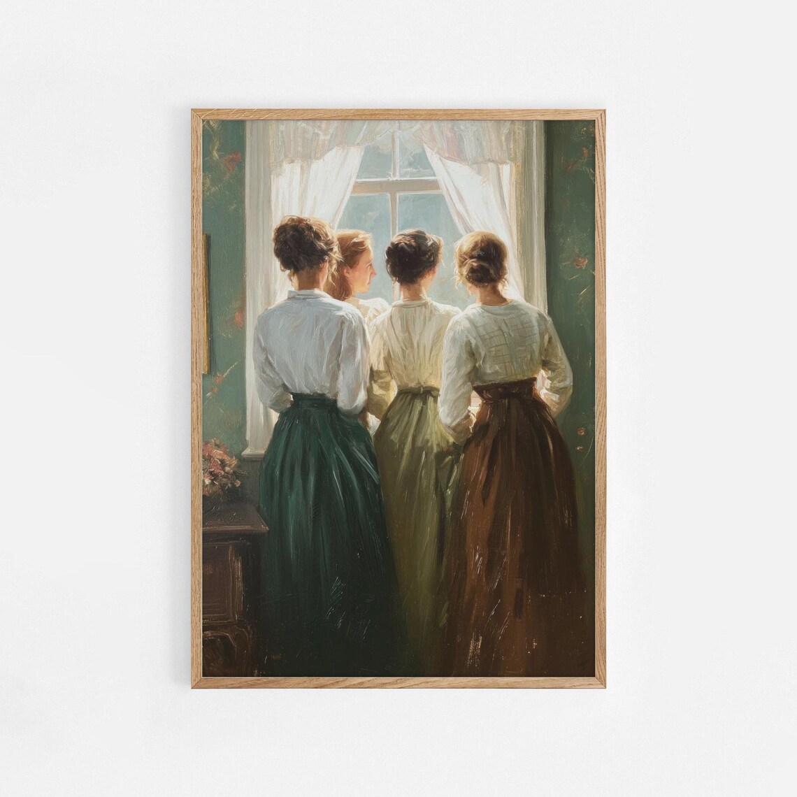Four Sisters at the Window Vintage Oil Painting Feminine Classic Wall Art