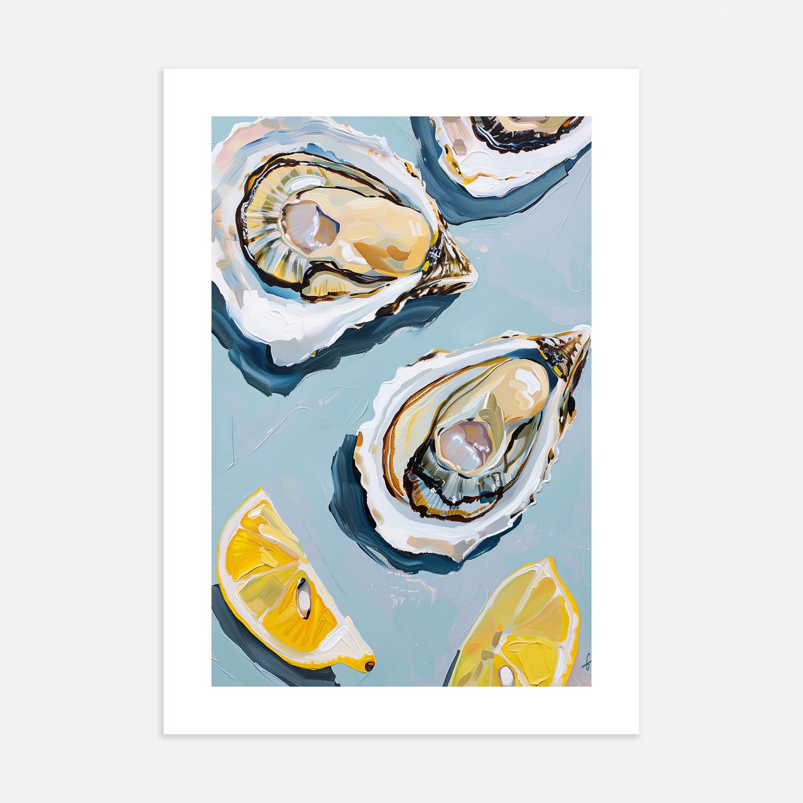 Oysters On Ice With Lemon Wedges Coastal Seafood Painting Poster - Image 3