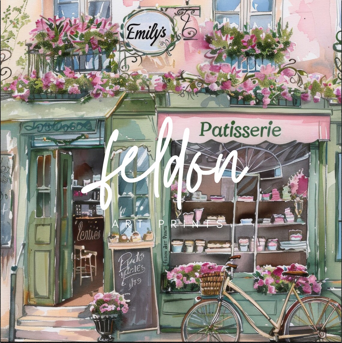 Emily's Patisserie French Bakery Storefront Watercolor Painting Poster - Image 2