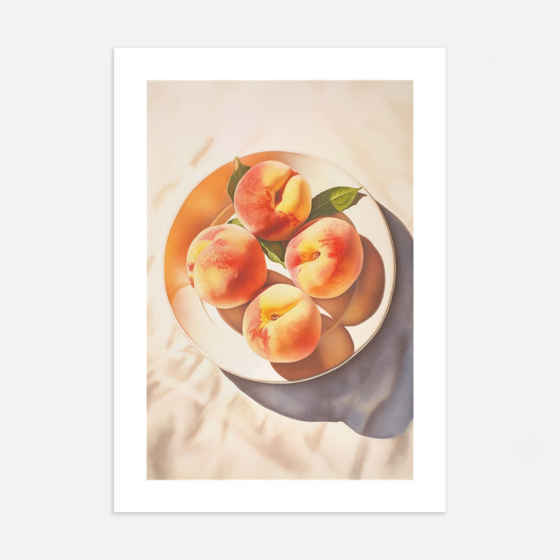 Peaches On Plate Sunlit Realistic Fruit Still Life Kitchen Poster - Image 4
