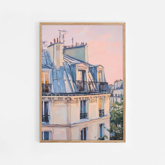 Paris Rooftop Watercolor Painting French Zinc Roofs At Sunset Poster