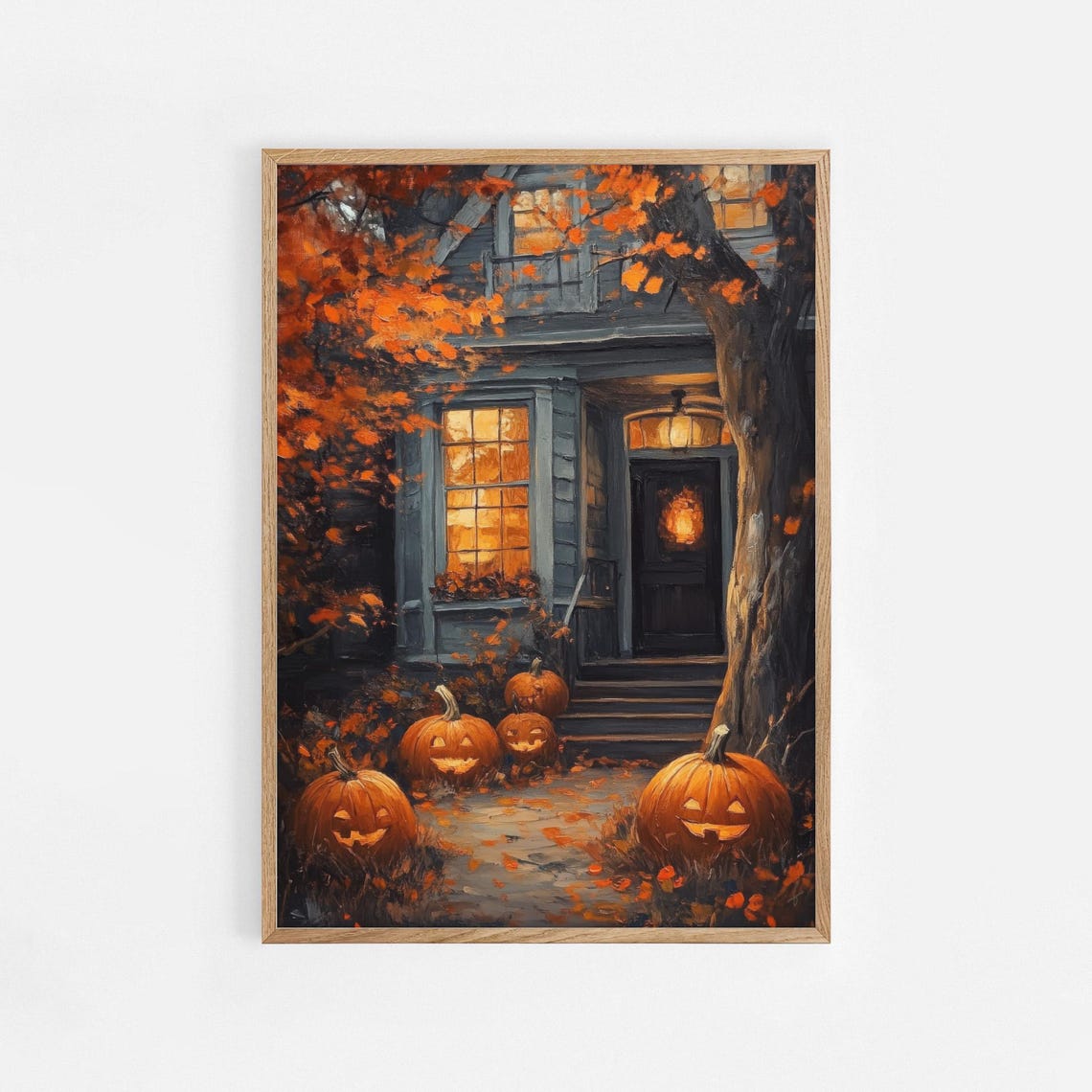 Halloween Porch With Jack O Lanterns Cozy Evening Painting Poster - Image 3