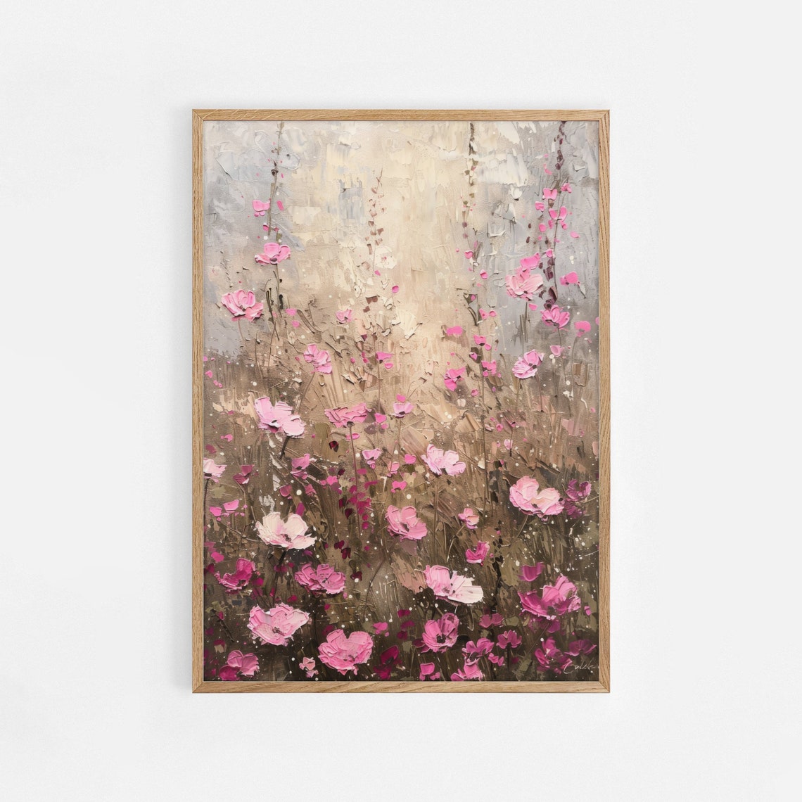 Wildflower Field Landscape Oil Painting Vintage Farm House Country Field Landscape Oil Painting Art - Image 3
