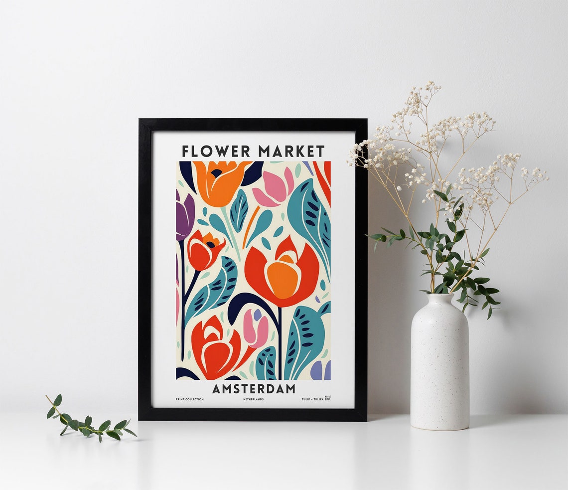 Amsterdam Flower Market Tulips Netherlands Colorful Floral Poster - Image 3