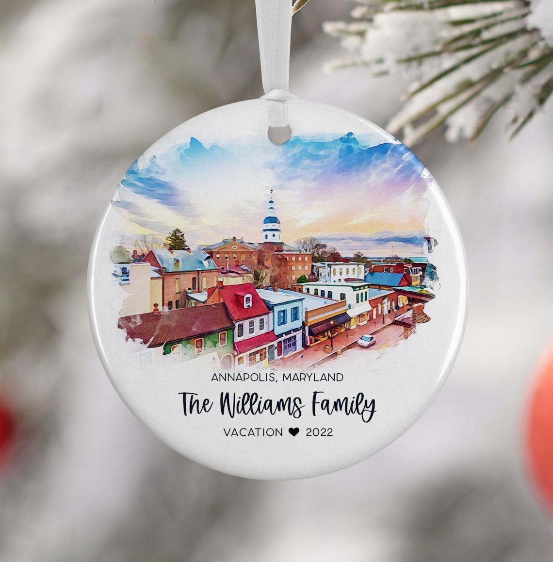 Annapolis Maryland Christmas Ornament Watercolor Travel Poster